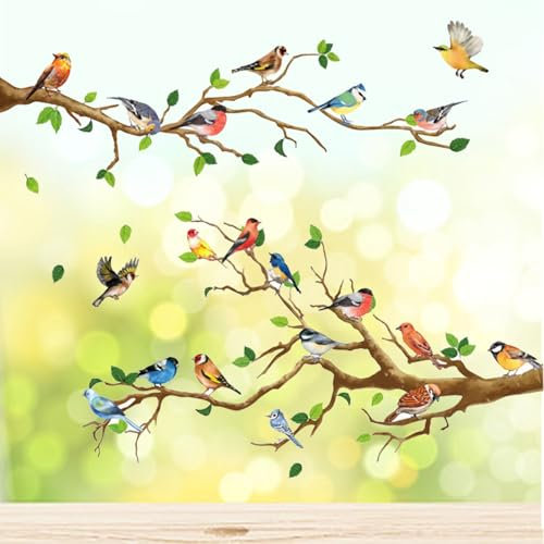 4 StüCk VöGel Auf Baum Ast Wandaufkleber Dekorative Wandaufkleber Wandtattoo Zweigvogel FrüHling VöGel Fensterbilder FüR Wohnzimmer Schlafzimmer Sofa Hintergrund