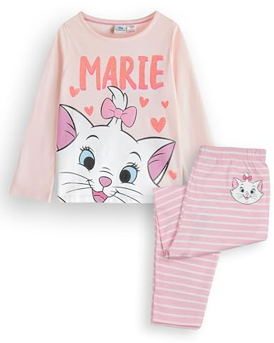 Disney Das Aristocats Marie Mädchen Pyjama Set | Kinder Langärmelige gestreifte Pyjamas mit Langer Beingrafik in Pink | Cat Loungewear Apparel | Klassische Karikatur Kunst Nachtwäsche Merchandise