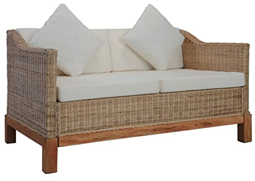 Camerina 2-Sitzer-Sofa mit Auflagen Natur Rattan Poly Rattan 2 Seater Rattan Sofa Gartensofa