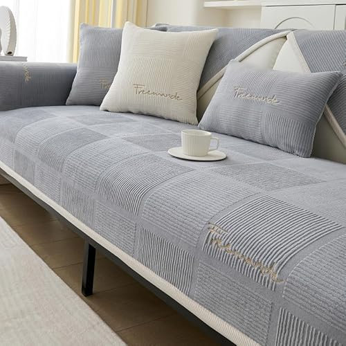GKXLH Sofa überzug Waschbar - Neue Weiche Milch Fleece Sofa Cover, rutschfeste Sofabezug 1 2 3 Sitzer Couch überzug Sofaüberwürfe für Sektionssofa, Sofa Bezug L Form Möbelschutz (Grau, 90x160cm)