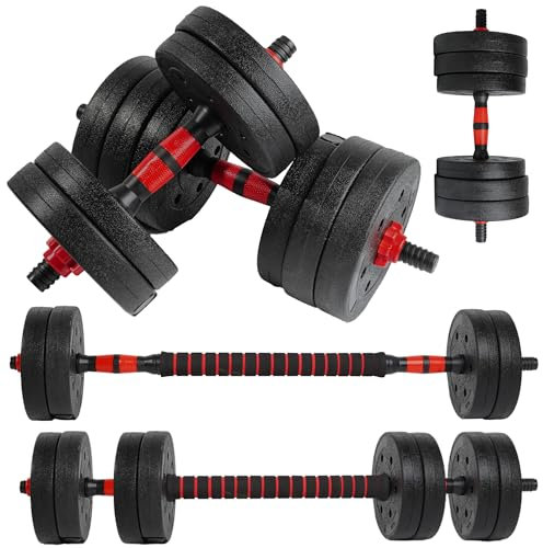 unycos - Manubri Regolabili con Dischi 10 kg【E-Book con 50 Esercizi】Coppia di Pesi con Barra di Collegamento Antiscivolo per Allenamento, Palestra in Casa, Fitness (Red Transformer)