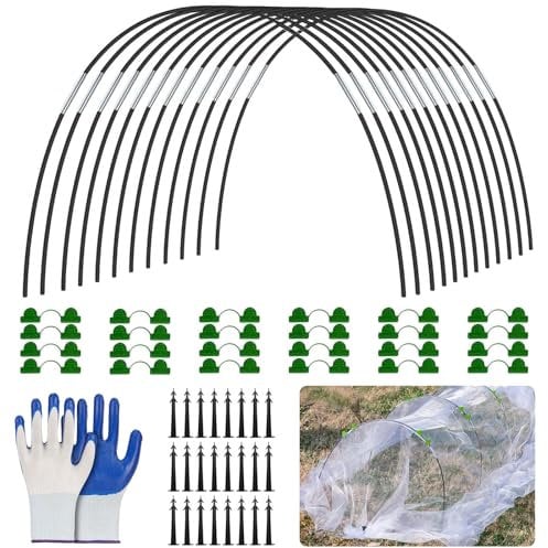 DAZZTIME Arceau pour Serre Tunnel,109 Pièces Cerceau pour Serre de Jardin,Kit de Maison de Cerceau de Jardin,avec Gants,Garden Arceaux pour Serre Tunnel,pour la Protection du Givre Hivernal.