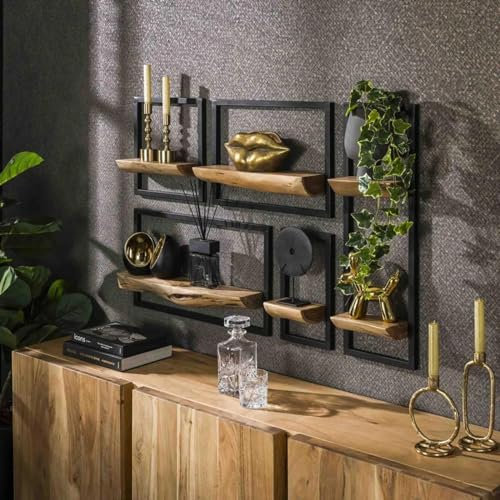 RINGO-Living Wandregal mit Ablage 5er Set - Vintage Holz Regale für Bilder, Pflanzen & Deko - Schweberegal Set aus Massivholz/Echtholz - Organizer für Schlafzimmer, Flur, Wohnzimmer& Kinderzimmer