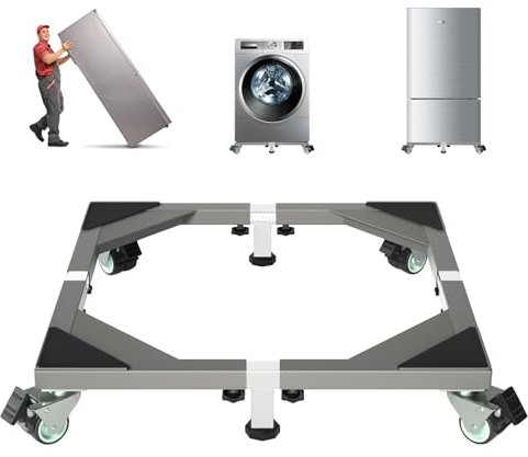 I'Ezonk Heavy Duty All Stainless Steel Mobile Mini Fridge Stand, Refrigerator Stand and Washing Machine Stand with Wheels, Adjustable Furniture Dolly for Washer, Refrigerator and Dryer(Gray)