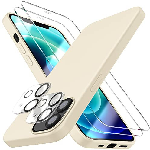 Dssairo [5-in-1 für iPhone 12 Mini Hülle 5.4, mit 2 Displayschutzfolien + 2 Stück Kameraobjektivschutz, Flüssigsilikon, schlank, stoßfest, Schutzhülle [Mikrofaser-Futter] (Stein)