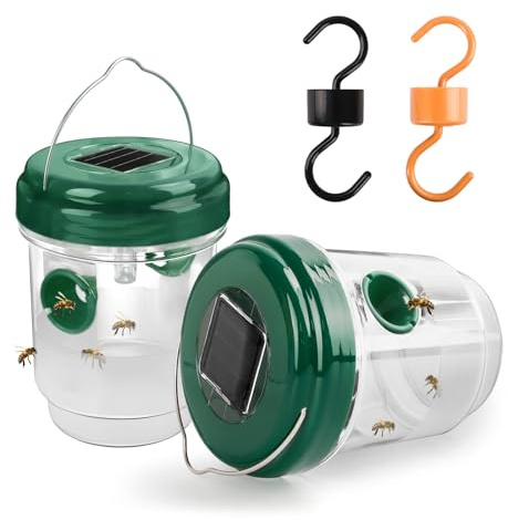 yingd Wasp Trap, 2 Pack Wasp Traps Outdoor Hanging, Reusable Waterproof Yellow Jacket Traps with LED Light, Effective Solar Powered Hornet Traps Bee Catcher for Garden Outdoor Courtyard, Green, Orange