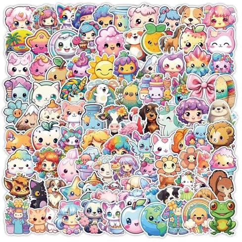 Kawaii Sticker, 100 Stück Kawaii Tiere Aufkleber, Sticker Niedliche Tiere Große Augen, Cartoon Aufkleber für Auto Laptop Skateboard Fahrrad Moped Motorrad, Geeignet für Erwachsene Kinder