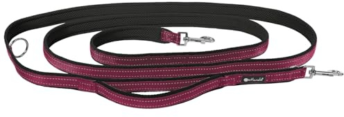 Petlando Hundeleine Outdoor mit Sicherheitsgriff, Berry, 300x1,5cm | Für kleine Hunde, 3-fach verstellbare Führleine, reflektierend, weiche Mesh-Polsterung, starke Karabiner, Umhängeleine