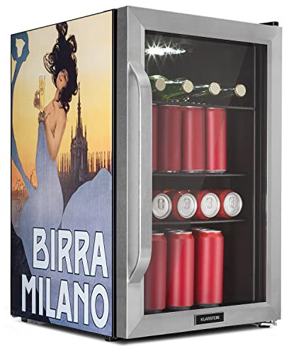 Klarstein Fridge 70L, Small Fridge with Removable Shelves, Quiet Mini Fridge with Glass Door & LED, Small Drinks Fridge, Suitable for Outdoor use, Beer Safe for Bottles, 0-10°C