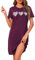Marvmys Chemise De Nuit Femme en Coton Robe De Nuit à Manches Courtes Vêtement De Nuit à Imprimé Cœur à Col Rond Violet Foncé 3XL