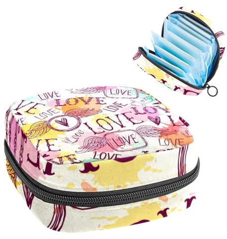 Borsa portaoggetti per assorbenti igienici, borsa per coppette mestruali, organizer per assorbenti mestruali, organizer per donne e ragazze, motivo carino con ali d'amore