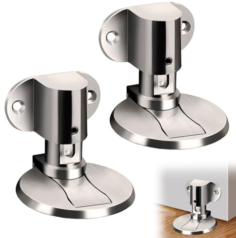 TenaLucy 2 Pezzi Fermaporta Magnetico in Metallo Invisibile da Pavimento e Muro, Regolabili con Adesivo 3M e Viti per Porte (Argento)