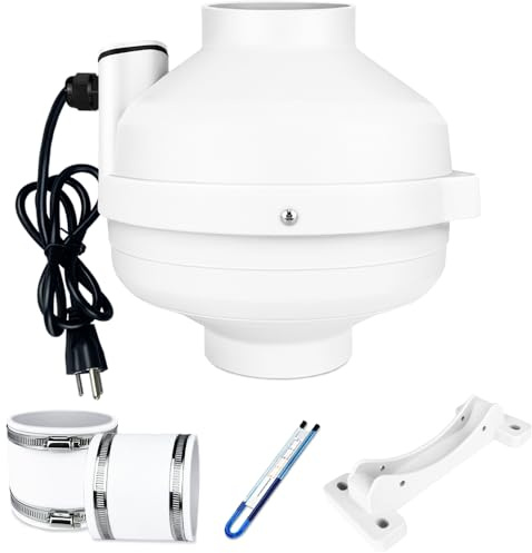 Dcfairfan 4x4 Radon Installation Fan Kit, Radon Mitigation System Kit Inline Duct Fan IP67 Waterproof, Indoor Outdoor Ventilation Commercial/Residential, Manometer, System Alarm