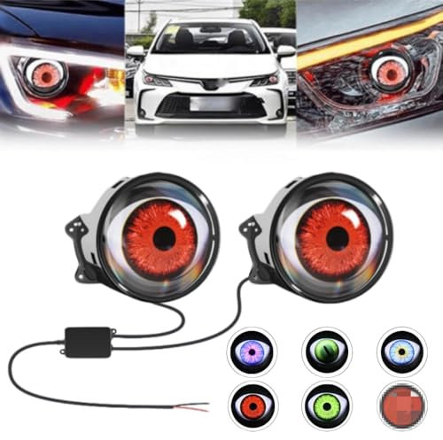 Ctopkatuo 2PCS Dynamische LED Auto und Motorrad Scheinwerfer, Dämon Rote Augen für Cosplay Halloween Lichter