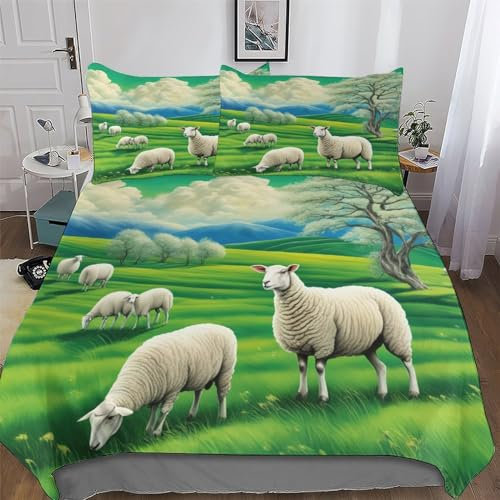 AAPZY süßes Schaf 3D-Druck Bettwäsche Bettbezug Bettgarnitur Atmungsaktiver Mikrofaser Deckenbezug 3teilig Mit Kissenbezug Erwachsene Teenager Kinder Bettbezüge Double (200x200cm)