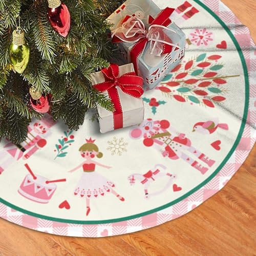 UGTEWXU Cute Nutcracker Christmas Tree Skirt 36 Christmas Pink Nutcracker Tree Skirts Santa Mat for Mini Small Pencil Big X-Mas Tree Farmhouse Ornaments Decorations