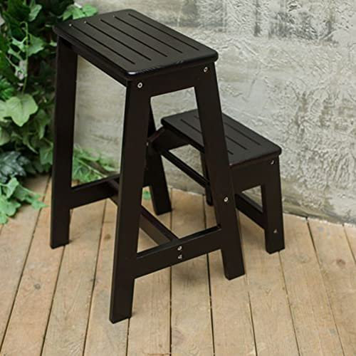 OZBME 2 Step Wooden Foldable Folding Step Stool Ladder Chair Portable Kitchen Foot Stool Shoe Bench/Flower Rack Safety Small Ladders Wood Stepladder.
