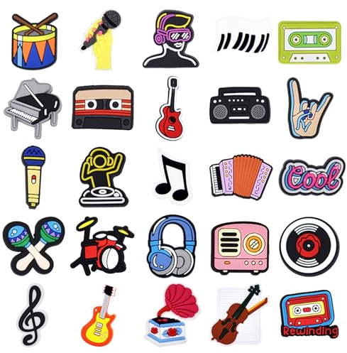 Croc Charms Music - 25PCS Croc Charms, Music Accessories Croc Charms, Shoe Charms, Music Shoe Clips with Instruments and Singing Designs,DIY Shoe Decorations for Music Lovers, Charms for Clogs Sandals