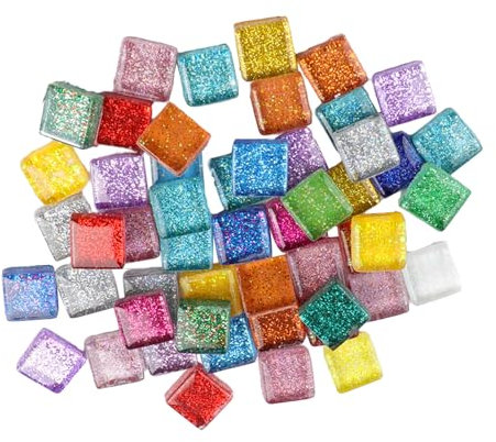 Coloured Glass Mosaic Tiles 1 x 1 cm Set with Approx. 200 Coloured Mixed Mosaic Stones Sparkling Crystal Glass Pieces Square Glass Tiles for Craft Projects Home Decoration (200 g)