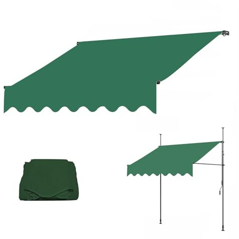 Einziehbare Klemmmarkise, Ersatzstoff, wasserdicht, Schatten spendend, Sonnenschutz, Klemmmarkise, PU-beschichtete Polyesterfaser, für Hof, Terrasse, Balkon (Farbe: Grün, Größe: 118/300 cm)