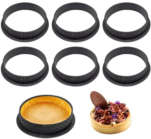WUSJCOF 6 pièces Moule a Tartelette, avec trous de ventilation, antiadhésif de haute qualité, résistant à la chaleur, Cercle a Tarte Perforé, Moule à Tarte pour Cuisson, Ptisserie, Gteau, Dessert
