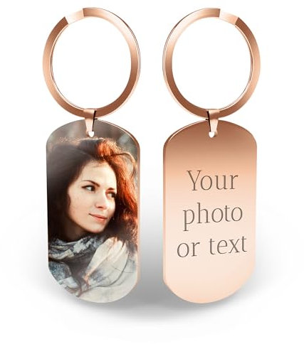Charmify Personalised Photo Keyring – Custom Double-Sided Picture & Engraving Gift (Rose Gold) Made in UK