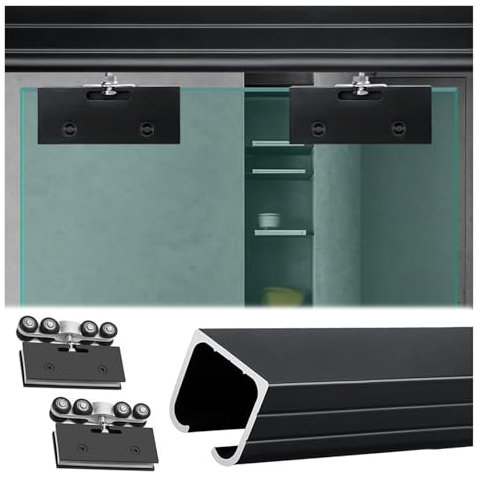 Kit de puerta corredera con sistema de riel de riel, juego de herrajes flexibles para puertas correderas de vidrio, capacidad de carga de 143 libras