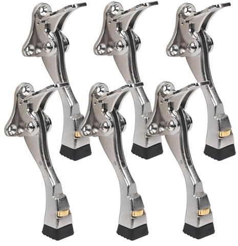 6 Packs Heavy Duty Kickdown Door Stopper, One Touch Adjustable Kickdown Door Stop for Heavy Doors, 4 in Metal Door Kickstand with Rubber Tip & Wall Protectors for Wide Doors