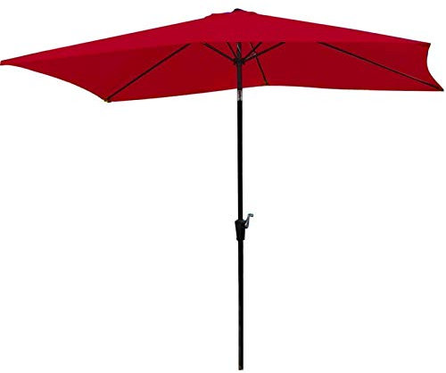 Sombrilla rectangular extragrande de 2,4 m con manivela inclinable, ideal para jardín, terraza, playa, piscina, color rojo, 2 x 3 m