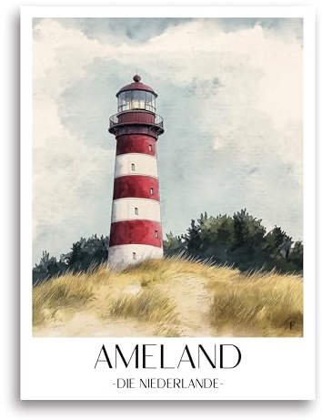 favplace Poster mit Städtemotiv Ameland Niederlande Premium Kunstdruck - Stadtposter bzw. Reiseposter DIN A4 bis A1 - Leinwand Städtposter - Wandbild A3