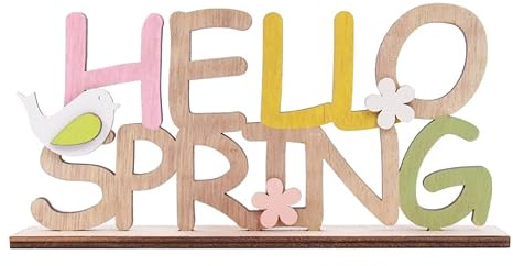 Cabilock Osterdeko Holz Schriftzug Hello Spring Holz Buchstaben Aufsteller Frühling Deko Ornament für Tisch Wohnzimmer Kinderzimmer Party Dekoration