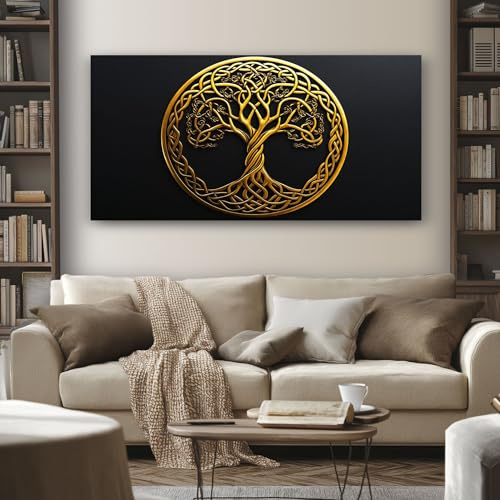 SKOEUI Wandbilder Keltisch Lebensbaum 80x160 cm Groß Leinwand Bilder | Wohnzimmer Wikinger Yggdrasil für Schlafzimmer Büro Wanddekoration Modernes Rahmenlose Bild, Kunstdruck