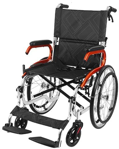 Rollstuhl faltbar leicht – Transportrollstuhl klappbar portabel | 45cm Sitzfläche, 10,7kg (23Lbs) manueller All-terrain Rollstuhl für Erwachsene und Senioren mit Fußstützen