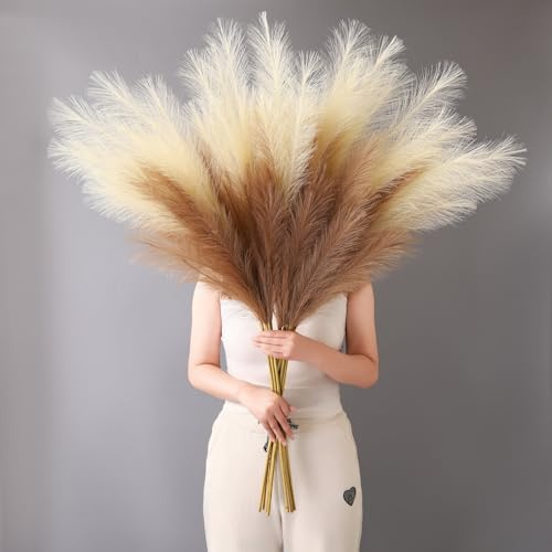 Larber 8 Piezas 113CM Grandes Pampas Secas Artificial Hierba de Pampas Grandes Artificial Flores Secas Decoracion para Jarrones,Mesa,Bodas,Boho Decoracion (Marrón Beige)