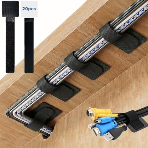Topesct 20 Stück Kabelmanagement Schreibtisch 15cm Medium Kabelhalter Selbstklebend Kabel Verstecken Kabelführung Klettband Kabel Organizer für TV PC Desktop Lichterkette