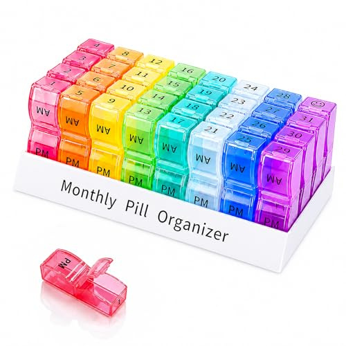 Cruxer 1 Monats Tablettenbox 2-mal pro Tag,BPA-frei 30 Tage Pillendose AM PM,Monatlich Pillenbox,Kleine Fächer zur Aufbewahrung von Vitaminen und Medikamenten,4 Wochen Reise Organizer Zweimal Täglich