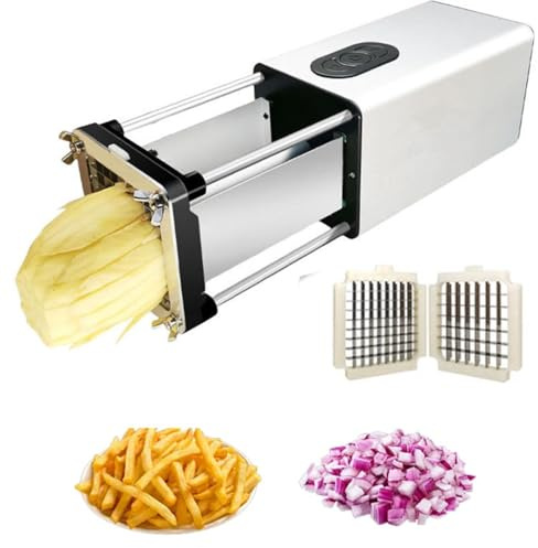 Coupe-frites Électrique avec Lames en Acier Inoxydable de 1/2 Et 3/8, Trancheuse Automatique de Pommes de Terre pour Restaurants Et Cuisine À Domicile, pour Carottes Et Concombres silver