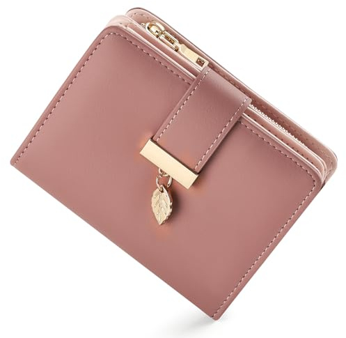 RRANCharltu Portefeuille Femme Cuir Porte Monnaie Petit RFID,Rosefoncé | Portefeuilles et Porte-Cartes,Fermeture éclair Poche à Monnaie,Fenêtre ID,Pendentif Feuille,Simili Cuir,Boîte Cadeau