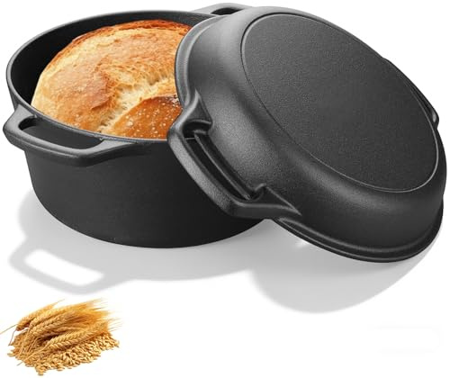 2 en 1 Marmite Fonte 4,7 L avec Couvercle Poêle 1,75 L, Cocotte Pain Pré-Assaisonné 26cm, Dutch Oven Cuisson Compatible Induction & Four, Casserole Fonte pour Cuisiner, Rôtir, Braiser (Noir)