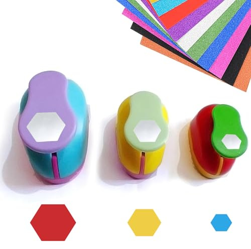 Stanzer Hexagon 3 Stück Motivstanzer Papierstanzer Motivlocher Stanzer Set Ausstanzer 15 mm, 25 mm, 35mm für Geschenkanhänger Basteln Scrapbooking Fotos Grußkarten