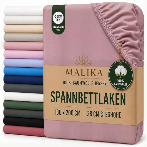 MALIKA Spannbettlaken 140-160x200 cm - 100% Baumwolle Oeko Tex - Beere - Jersey Spannbetttuch 180x200