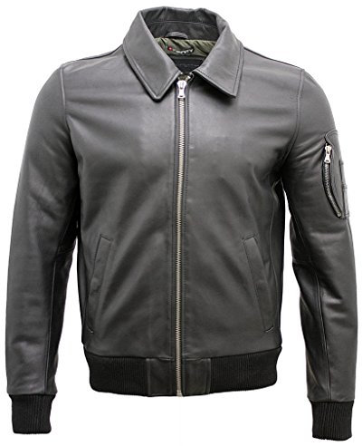 Infinity Männer A2 Schwarz Rindsleder Analine Leder Bomber Jacke XL