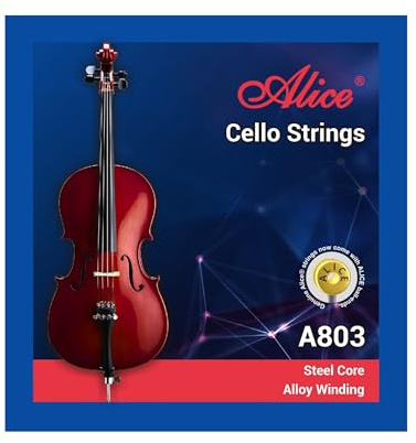 Alice Cello Strings 4/4 Full Set - Well Balanced & Deep-forceful Timbre, Steel Core with Alloy Winding, Cello Strings for 4/4 & 3/4 Size Cello (FullSet A D G and C)
