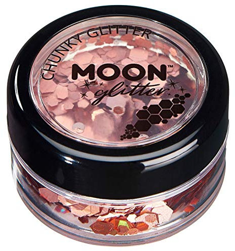 Paillettes holographiques rondes par Moon Glitter (Paillette Lune) – 100% de paillettes cosmétique pour le visage, le corps, les ongles, les cheveux et les lèvres - 3g - Or Rose