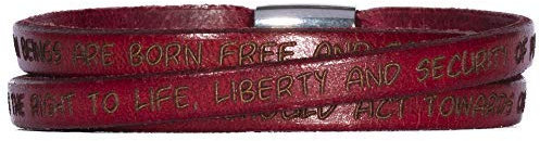 GILARDY GHR-BR1BO54 Human Rights Leder-Armband BR1 in der Farbe Bordeaux mit Gravur der Menschenrechte 54 cm - Small