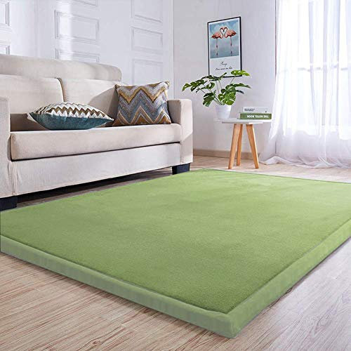 Loartee Samtmatte Teppich Matte,Kinderteppich Krabbeldecke Groß,3cm Dick Krabbelteppich,Gymnastik Teppich,für Baby,Kinderzimmer,Schlafzimmern(Moosgrün,100x100cm)