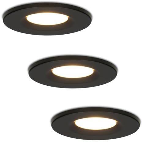 HOFTRONIC - 3er Venezia LED Einbaustrahler Flach 45mm Schwarz 230V - IP65 Wasserdicht - 6W 650 Lumen - 2700K Extra Warmweiß - Dimmbar Spots für Badezimmer, Außenbereich, Küche, Wohnzimmer