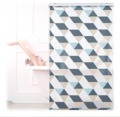 Relaxdays Shower Roller Blind Tenda da Doccia, 100x240, Design Triangoli Moderno, Rullo Flessibile, Vasca da Bagno & Finestra, Multicolore, Alluminio
