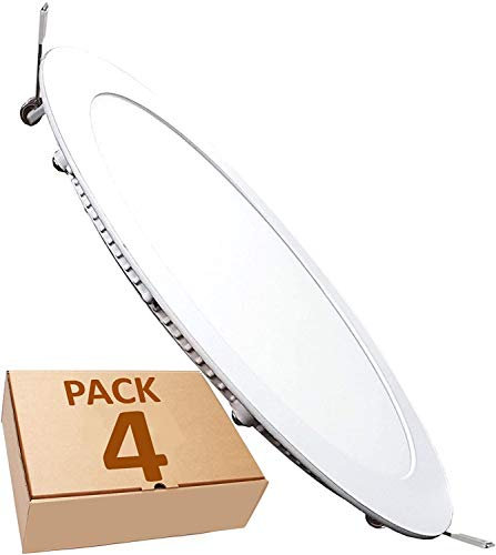 4x Panel Downlight Led Redondo Plano, 18W, Blanco Neutro 4500K, 1600 Lumenes, Corte Standard 200 mm, 225 Mm [eficiencia energética G ]