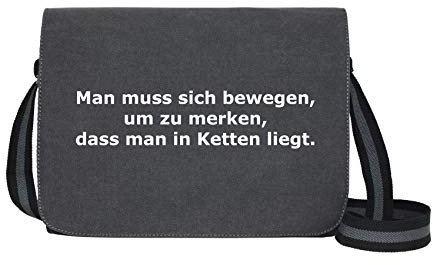 Man muss Sich bewegen... - Umhängetasche Messenger Bag für Geeks und Nerds mit 5 Fächern - 15.6 Zoll, Schwarz Anthrazit